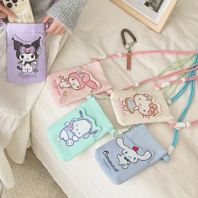 Sanrio Genuine Cute Cartoon Girl Heart Pocket Crossbody Mobile Phone Bag Storage Portable Small Collocation Cute