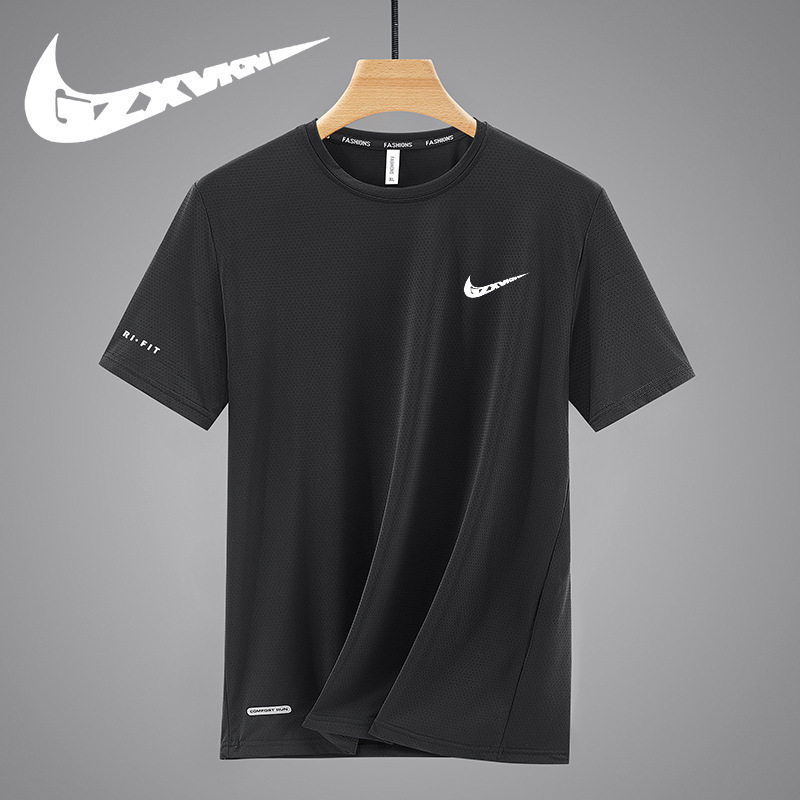 Men's Clothing 2025 Ice Silk Short-Sleeved T-Shirt Men's Thin Quick-Drying Short-Sleeved Summer Sports Half-Sleeved Plus Size T-Shirt