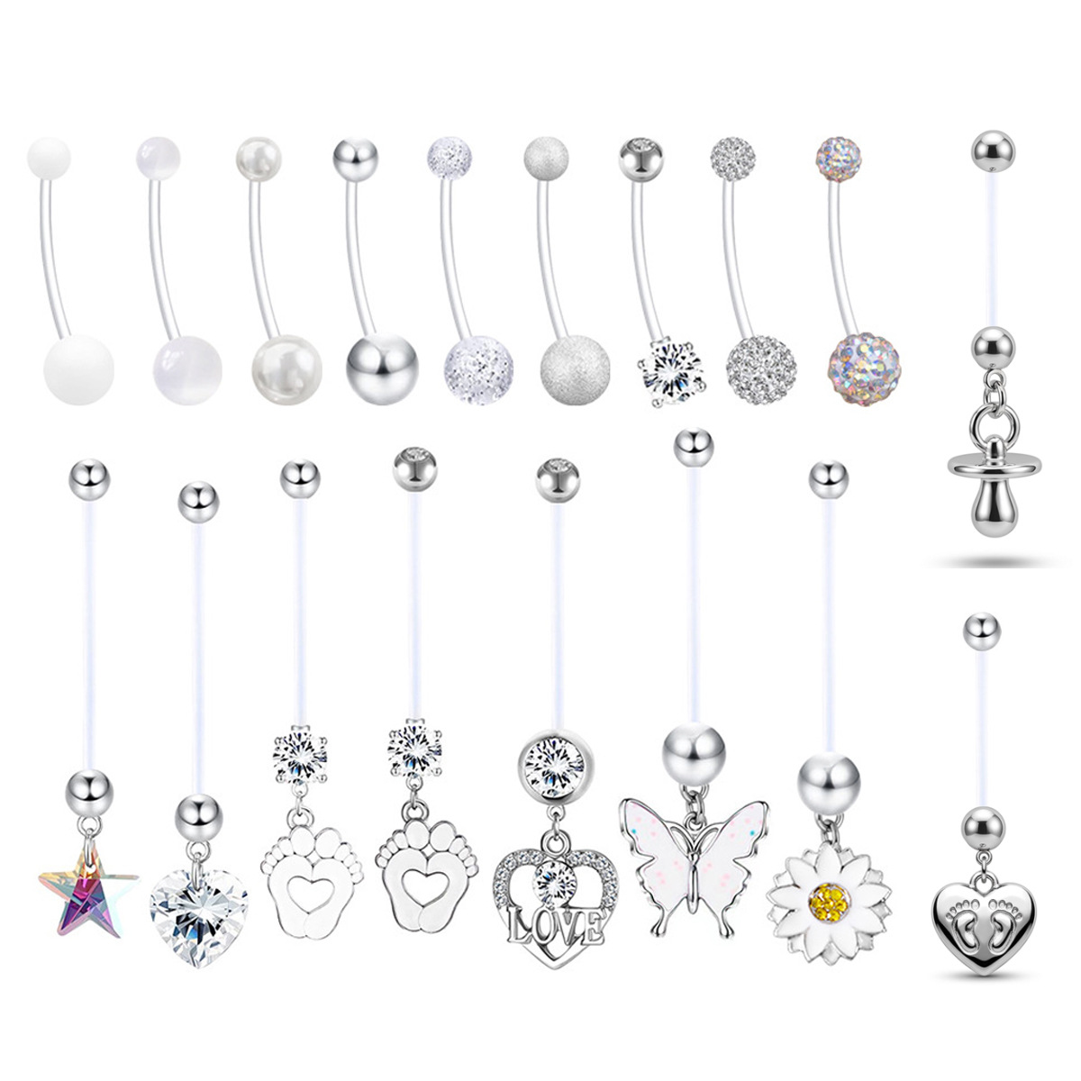 European and American fashion style pregnant women belly button ring acrylic sequins belly button UV rod piercing jewelry