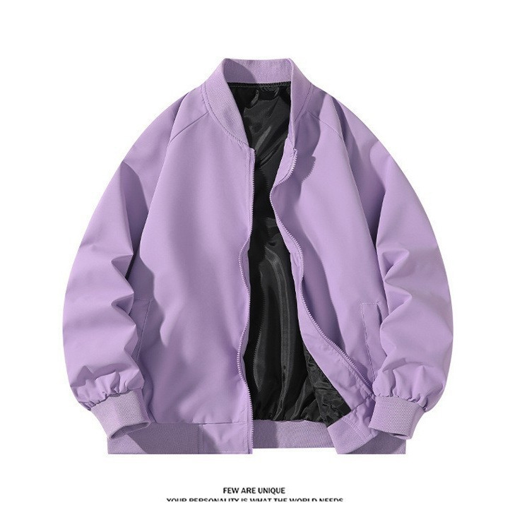 New Jacket Baseball Collar Jacket Couple Style Youthful Trendy Simple Versatile Coat Casual Loose Solid Color Top