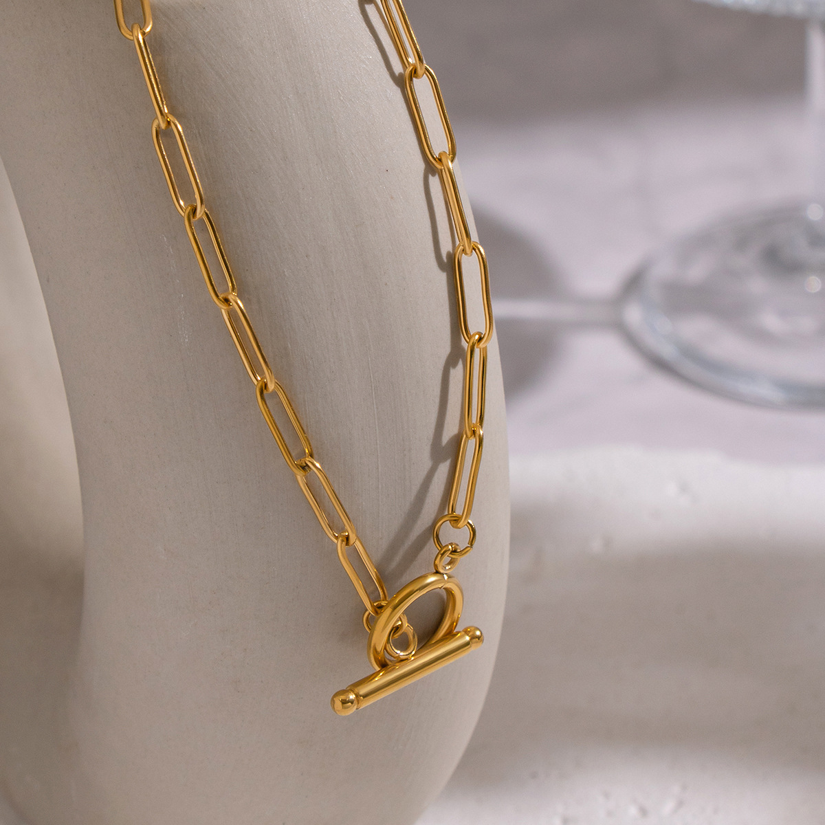 Simple Paperclip Chain Necklace with Ot Clasp, Stackable, Everyday Casual Stainless Steel Waterproof Jewelry Accessory