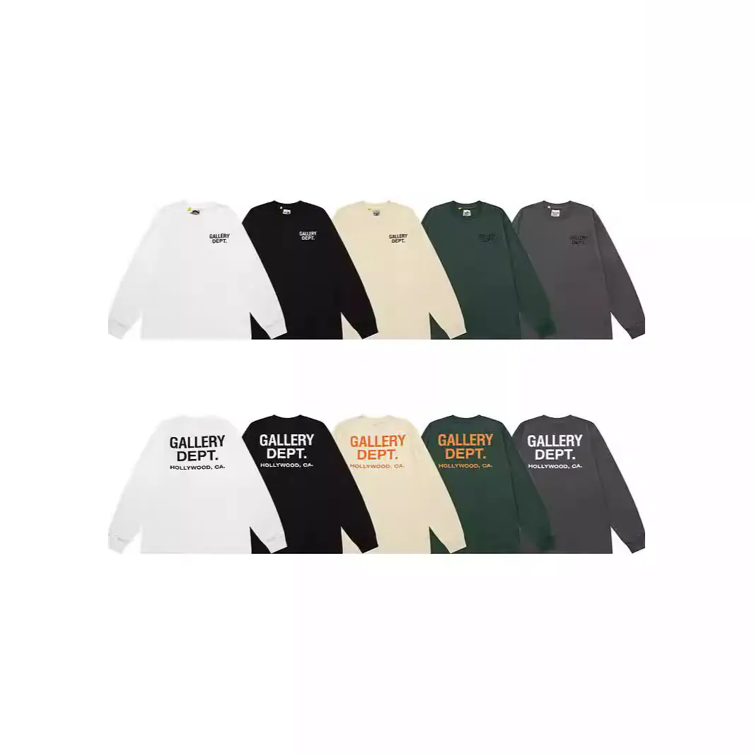 Cross-Border New Gallery Letter Print Basic T-Shirt for Men and Women, Loose High Street Casual Long-Sleeved T-Shirt for Couples