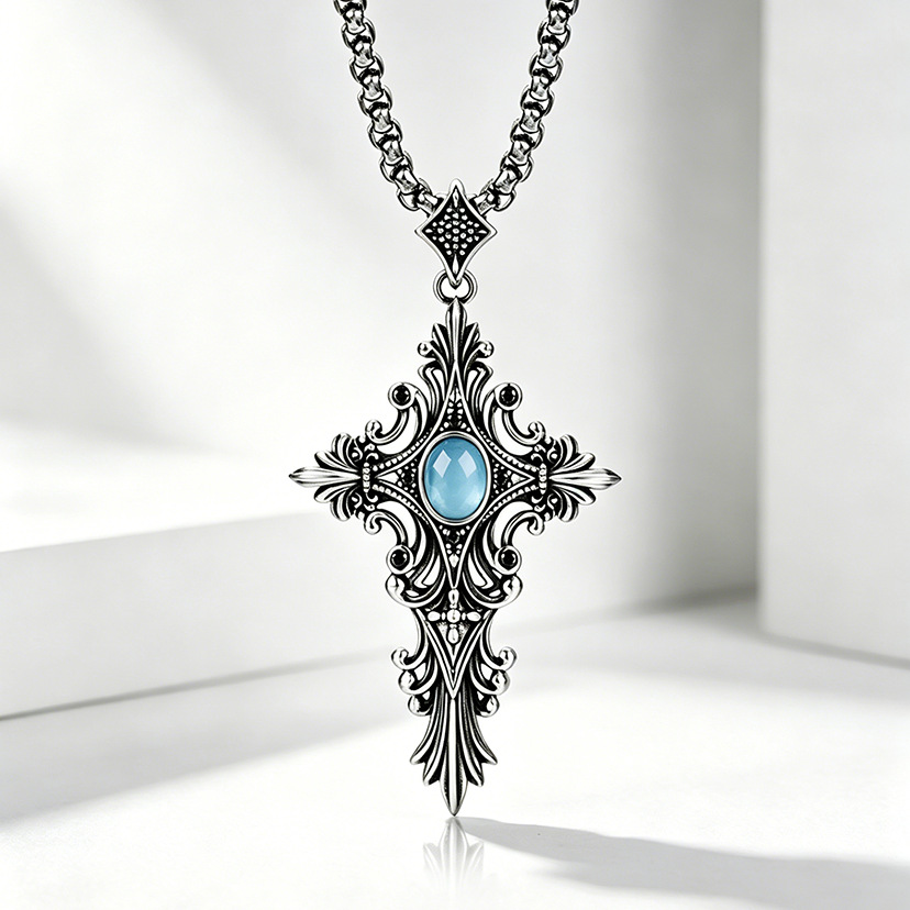 New Cross Necklace for Men, Trendy Niche Design, Retro Light Luxury, High-End Feel, Cool and Stylish Pendant for Men, in Stock