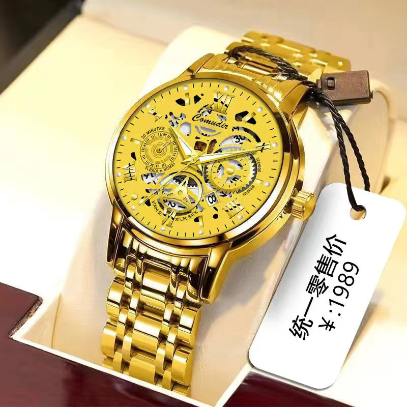 Hollow men's watch men's waterproof luminous calendar cross-border foreign trade wholesale fashion quartz watch trembles a generation of hair