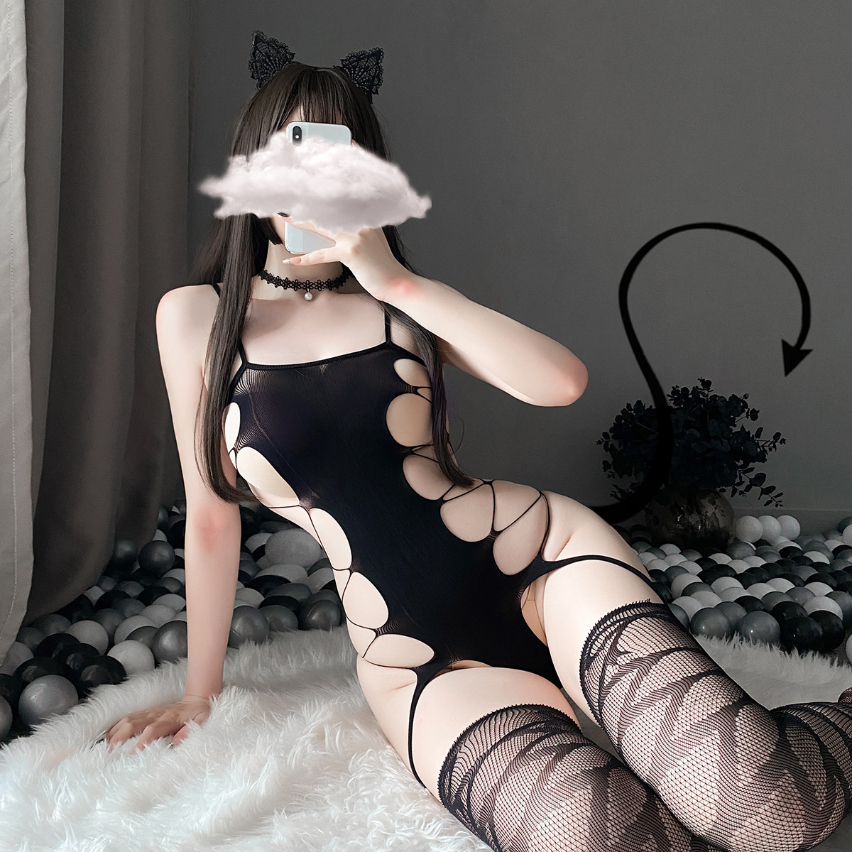 Sexy Lingerie Sexy One-piece Netting Silk Stockings Tight Hollow Short Skirt Uniform Temptation Set Netting Socks for Women
