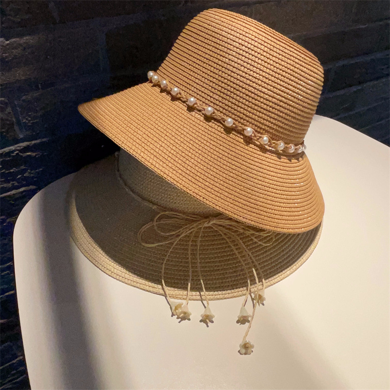 Sunshade Straw Hat Women's Sunscreen Fisherman Hat Bow Flower Big Brim Beach Holiday Summer Folding Hat