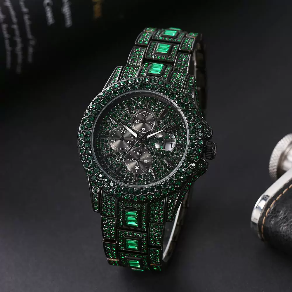 European and American personalized internet celebrity live streaming hot fashion hip-hop full diamond color diamond men's luminous quartz luxury watch