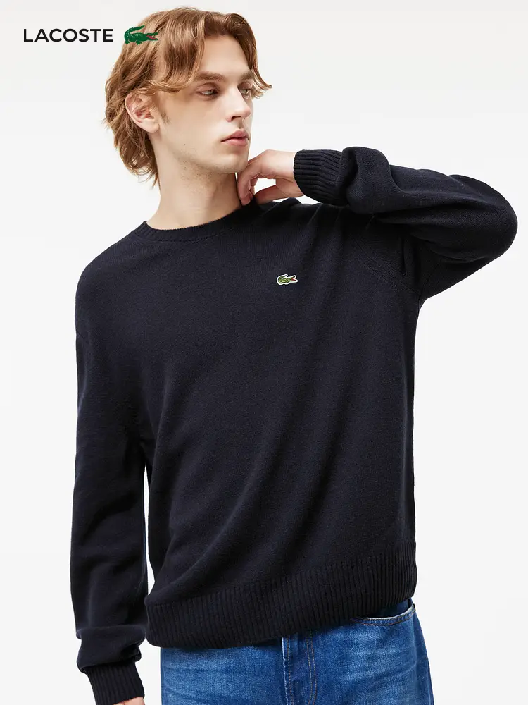 Lacoste French Crocodile Men's Clothing 24 Winter New arrival Easiest for match Plaid Wool Round Neck Knitting Sweater | Ah2916