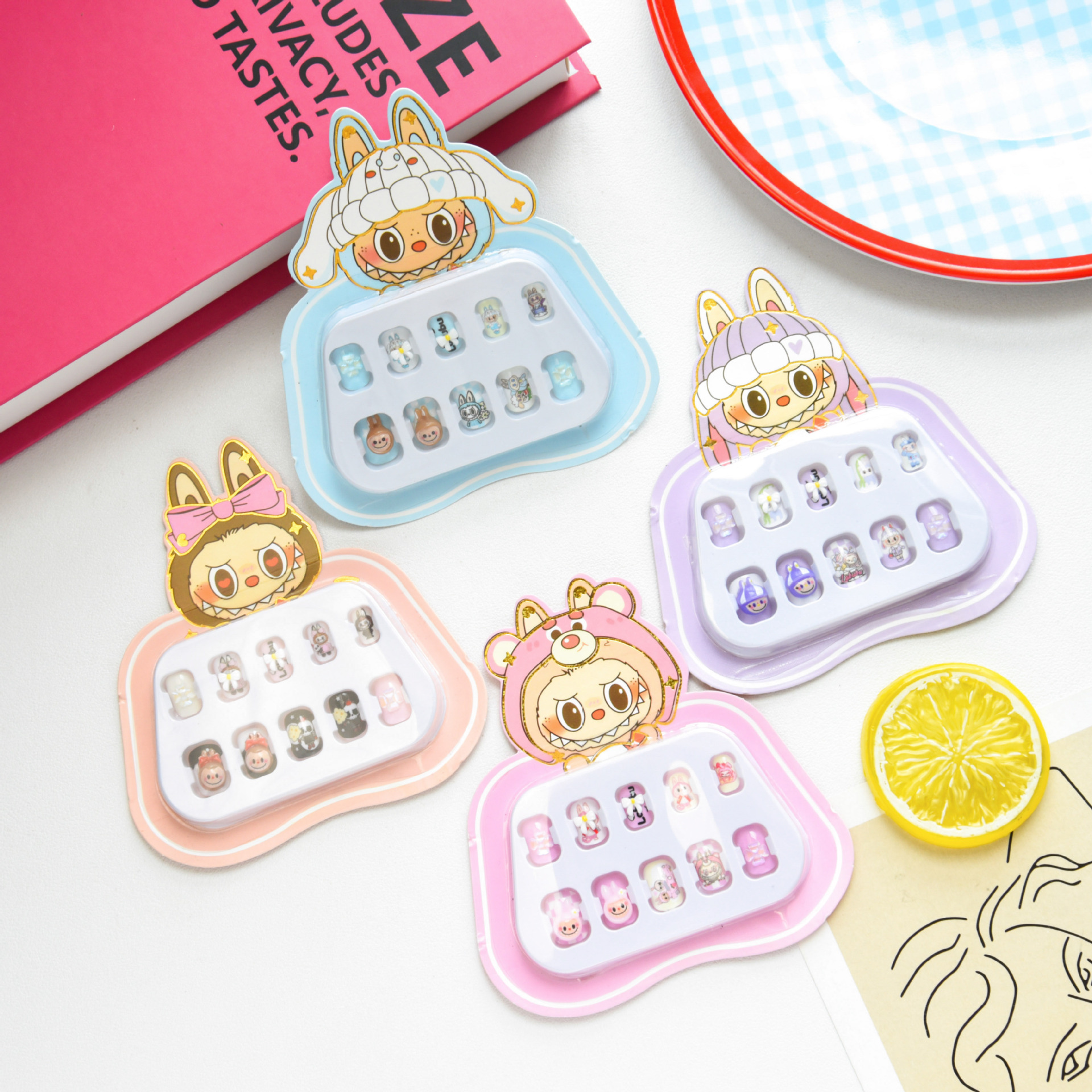 New Labubu Wearable Nails Exquisite Boxed Children's Nail Stickers Cute Cartoon Nail Art Stickers Finished Fake Nails
