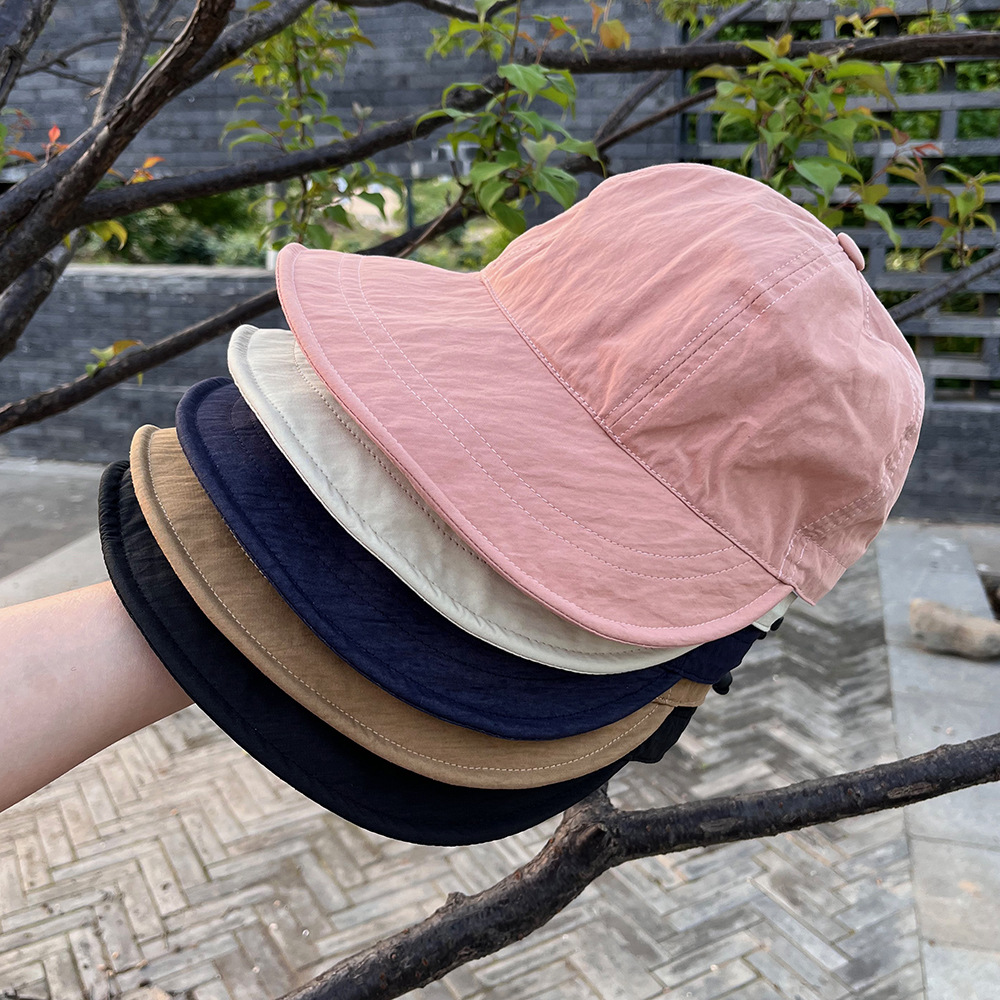Thin Nylon Quick-Drying Peaked Cap for Female Students Casual Summer Travel Sunshade and Sun Protection Large Head Circumference Drawstring Fisherman Hat