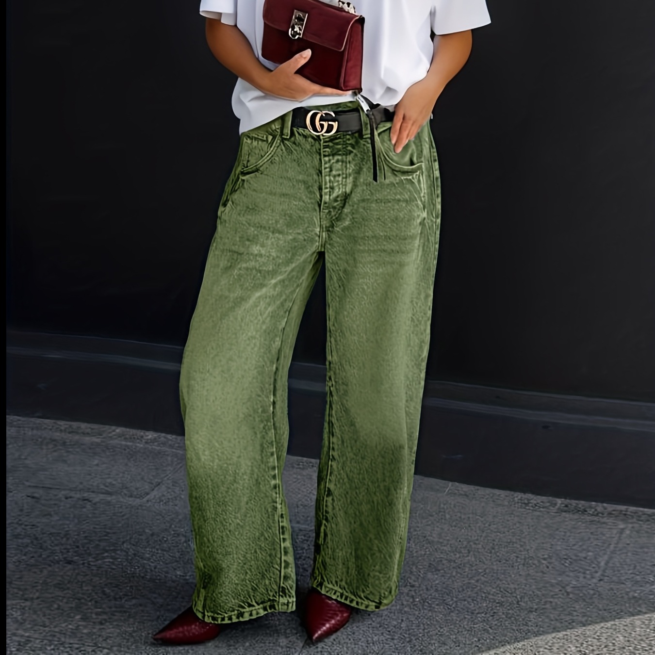 Washed Denim Women's Wide-Leg Loose Jeans, Simple and Versatile, Without Belt, European and American Fashion