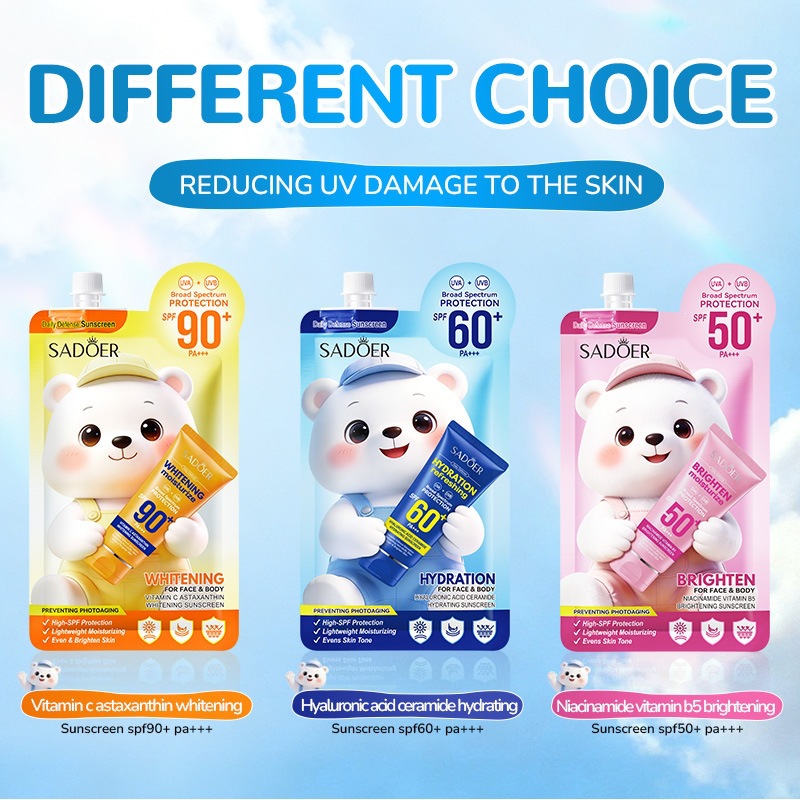Cross-Border Little Bear Isolation Cream Spf90+Pa+++ Sadoer Bagged Vitamin C Hyaluronic Acid Skincare Products Wholesale for Foreign Trade