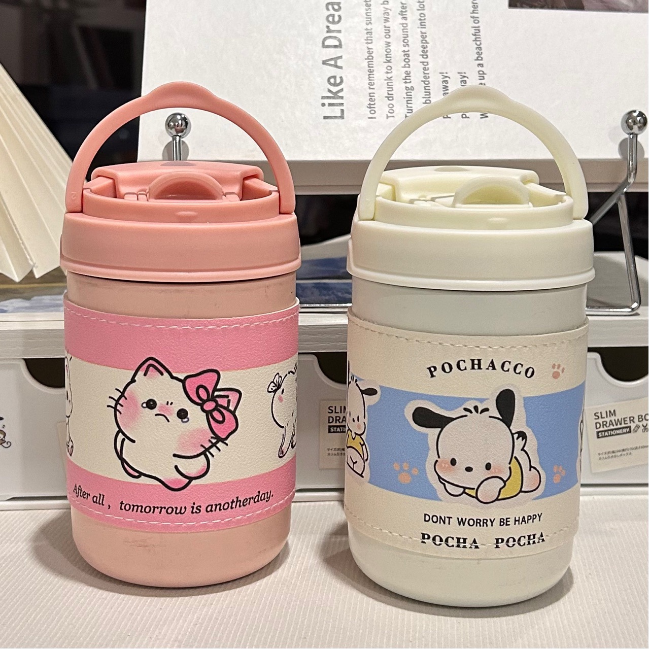 Portable mug large capacity 500ml simple cute Korean version mug pink/high color value female Harajuku style