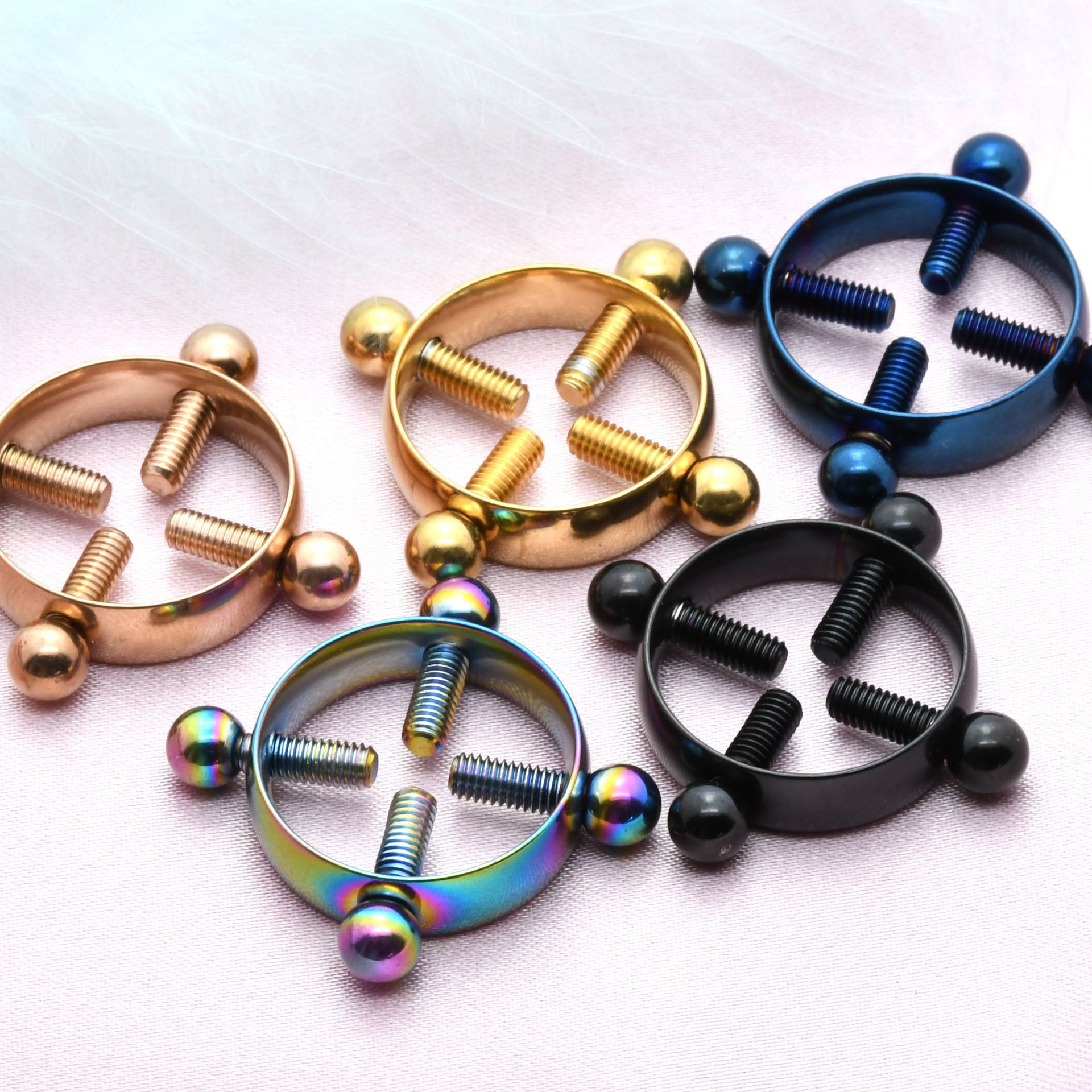 Stainless Steel Non-Pierced Nipple Rings, Adjustable Screw-On Nipple Rings, Punk Style Piercing Jewelry, Direct Sales from the Manufacturer