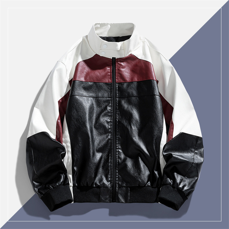Cross-Border American-Style Stand Collar Jacket Men's Trendy Brand Leather Jacket Men's Loose Versatile Pu Leather Motorcycle Jacket Pilot Jacket