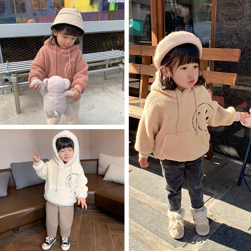 Girls' Winter Wear Sweater Baby's Western Style Children's Personalized Trendy Brand Korean-style Hooded Cartoon Thickened Lambswool Sweater