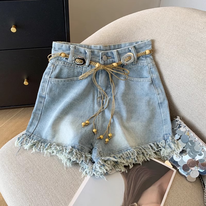 Light Color High Waist Denim Shorts Women's Summer Slimming Thin New Arrival Design Sense A- Line Loose Short Wide-Leg Hot Pants
