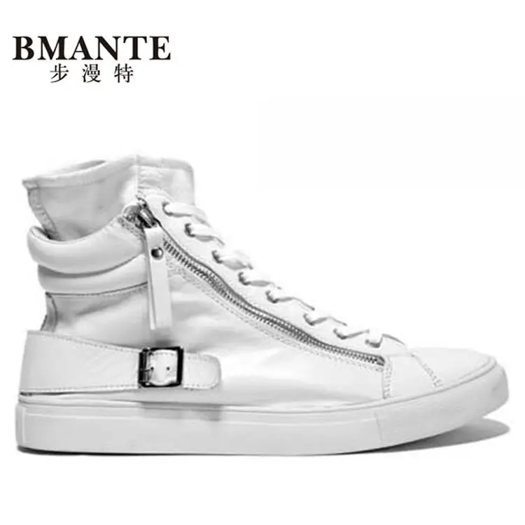 K-style Men Martin Short Boots Genuine Leather Breathable High Top White Men's Shoes Flats Stylish Mid-Top Casual Shoes Men's Trendy Shoes