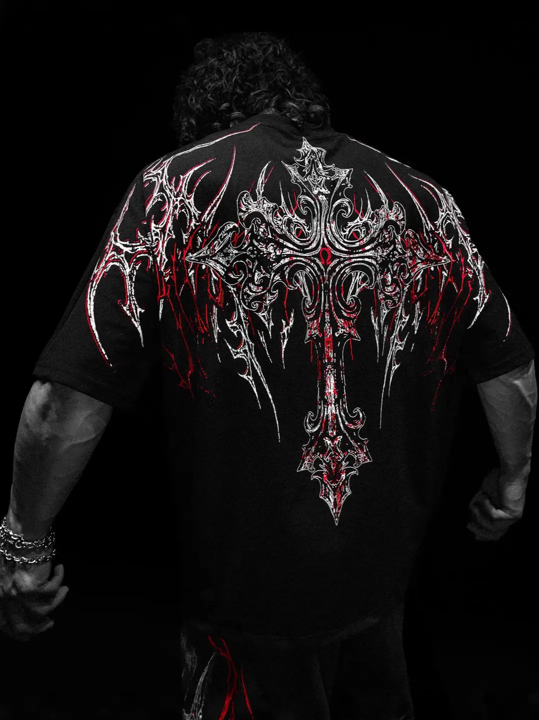 Breathedivinity Men's Oversized T-Shirt Dark Style American Fashion Brand Sports Casual Cotton Printed Short Sleeves