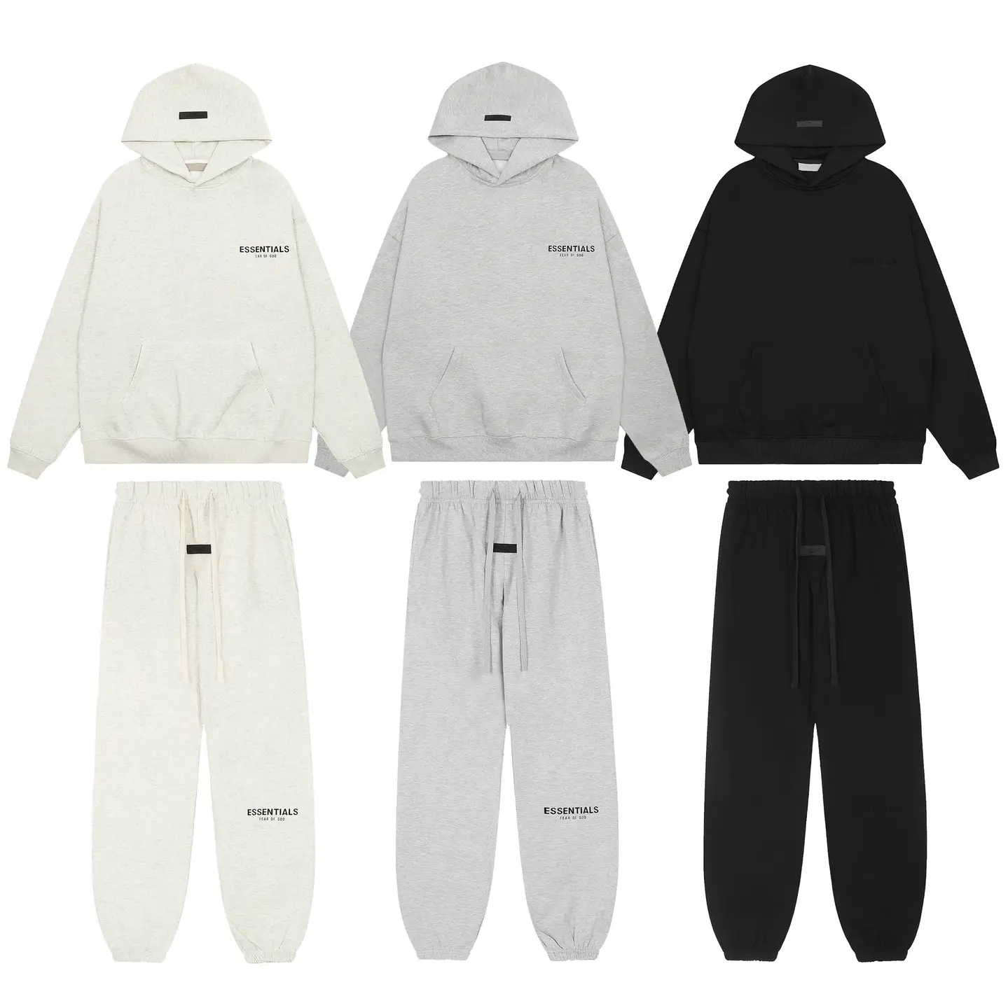Essentials Multi-Line Hooded Velvet Sweatshirt for Men and Women, Small Label Flocked Loose Cross-Border Trendy Sweatshirt