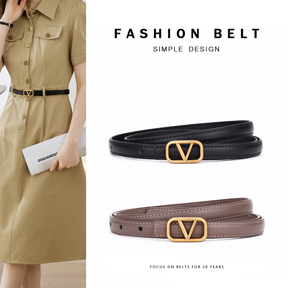 V-Shaped Genuine Leather Belt for Women, Versatile for Dresses and Pants, Thin Accessory Belt, Women's Belt with a High-End Feel, Business Belt