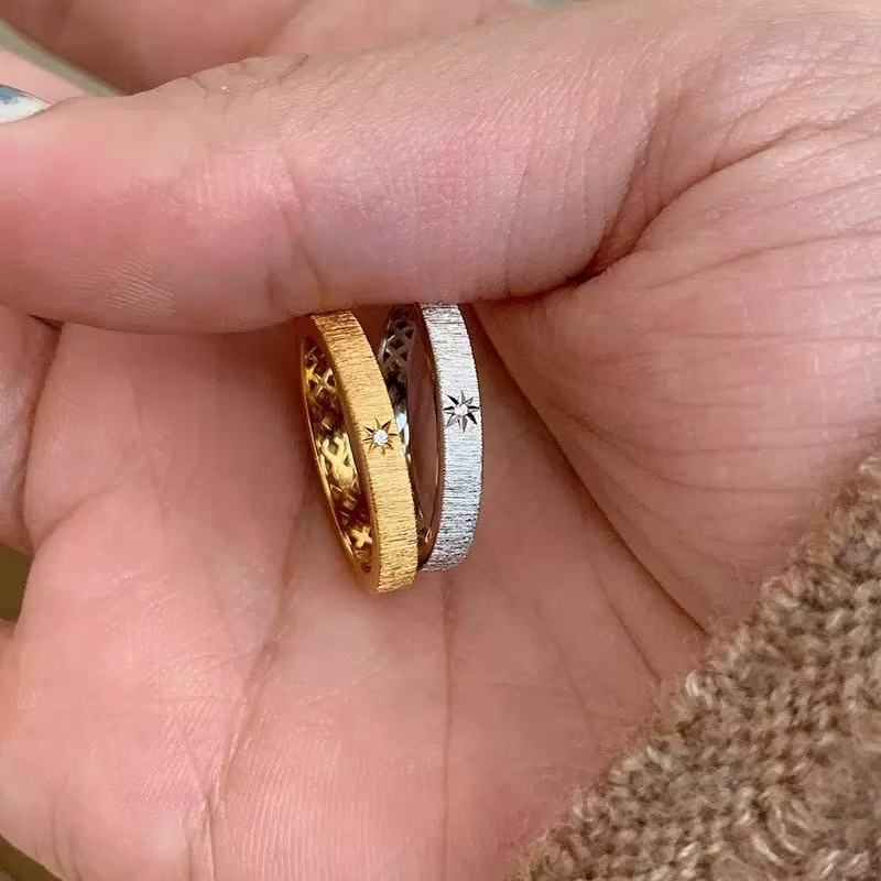 European and American Style Minimalist High-End Mercury-Inspired Brushed Ring Versatile Retro Fashion Adjustable Geometric Ring for Women