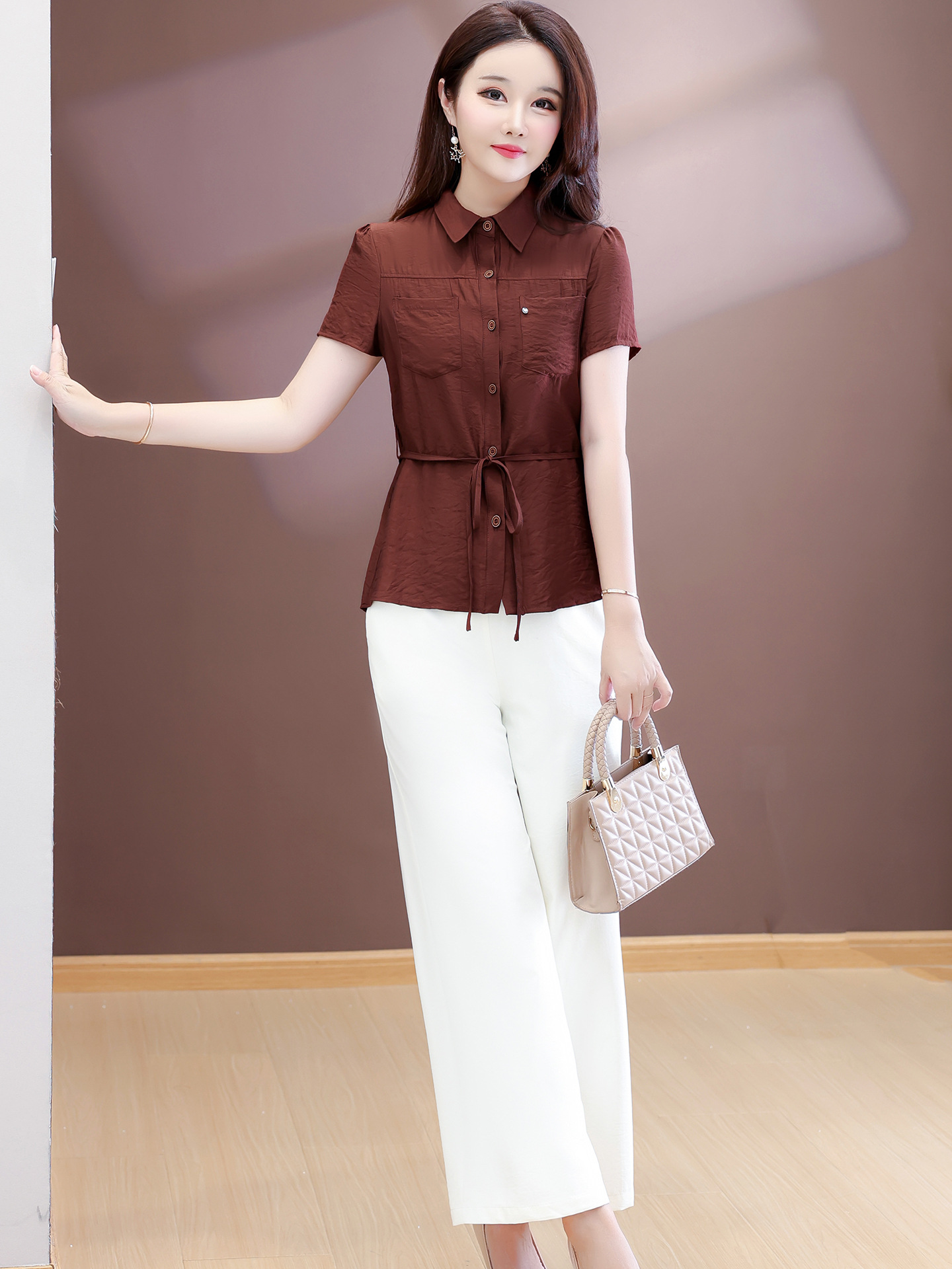 Fashionable Women's Suit 2026 Summer New Stylish Slimming Youthful Shirt and Wide-Leg Pants Elegant Casual Two-Piece Set