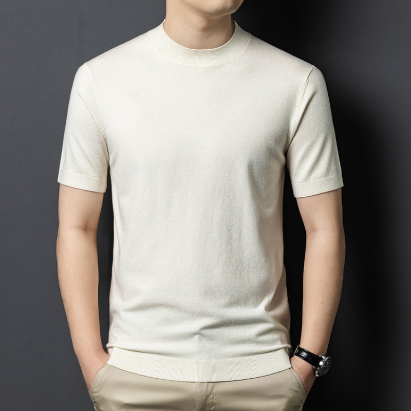 2026 Spring and Autumn New Men's Youth Sweater Half Turtleneck Wool Short Sleeve Knitwear Men's Clothing Wholesale