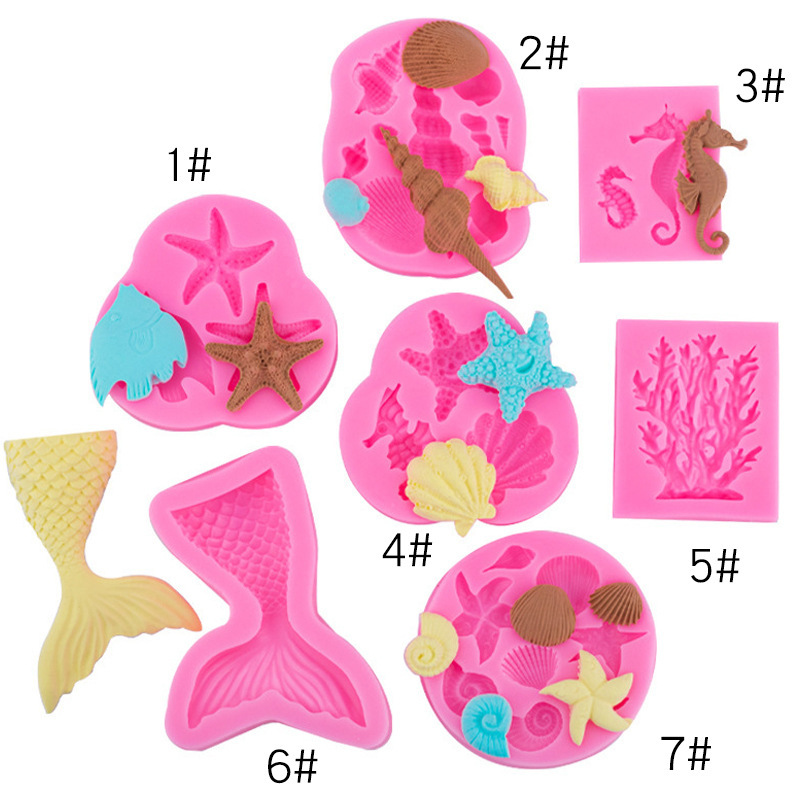 Ocean Series Mermaid Tail Shell Starfish Seahorse Silicone Mould Fold Sugar Chocolate Baking Decoration Accessories