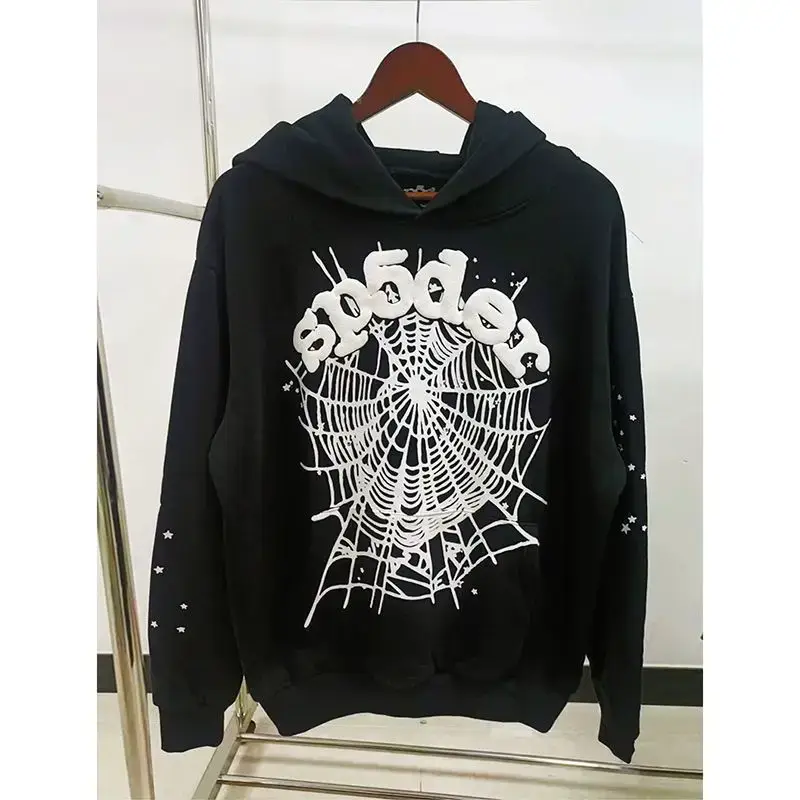 Amazon Trendy Spider Web Heavyweight 450g Cake Velvet Hoodie Foam Printed Sp5Der Sweatshirt Cross-Border Exclusive