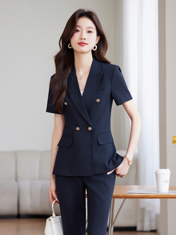 Business Wear Short-sleeved Suit Jacket Women's Summer Thin Fashionable Elegant Goddess Jewelry Store Overalls Two-piece Set