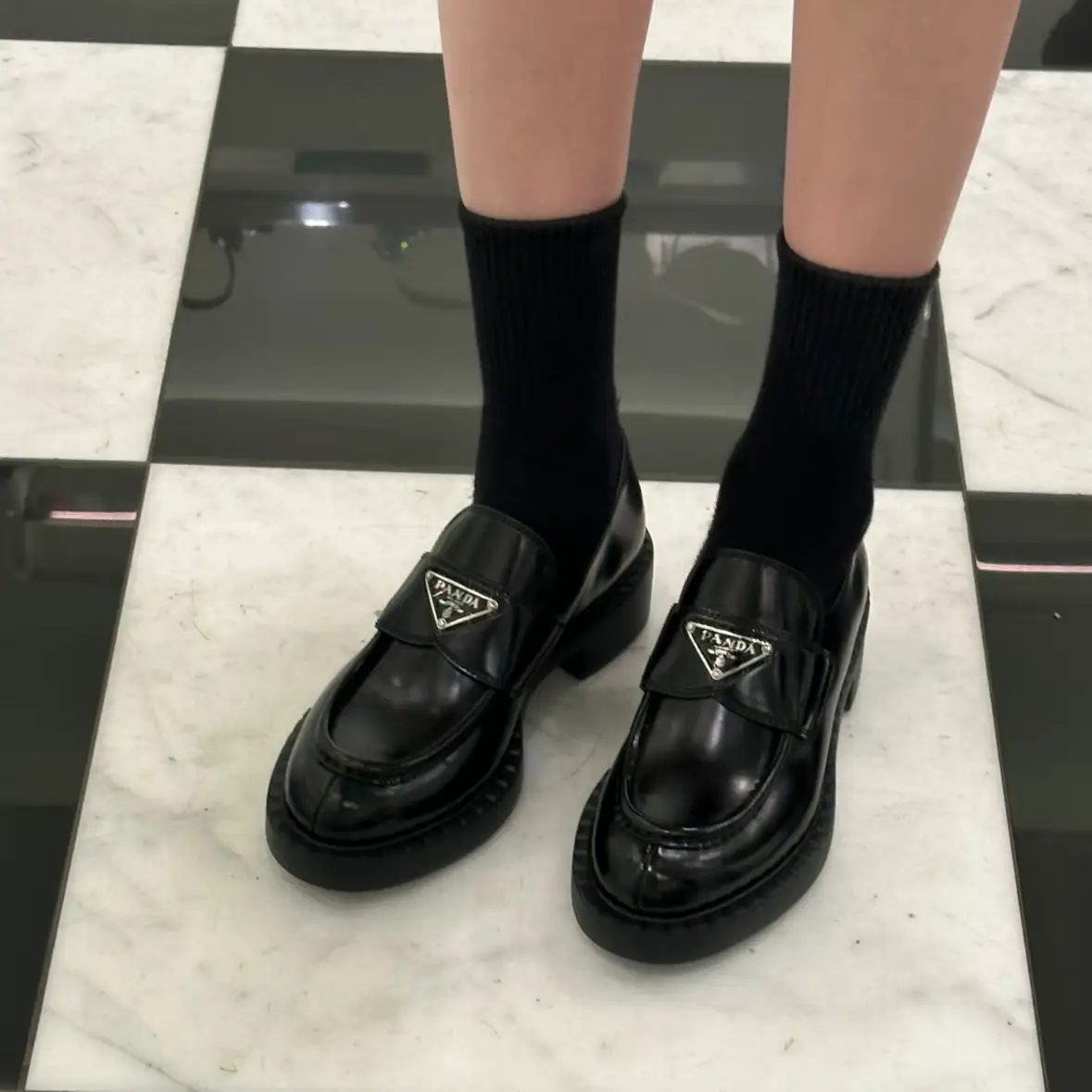 Cowhide Version~British Style Genuine Leather Thick Sole Small Leather Shoes for Women Triangle Buckle Thick Heel Loafers Mary Jane Flats Leather Shoes