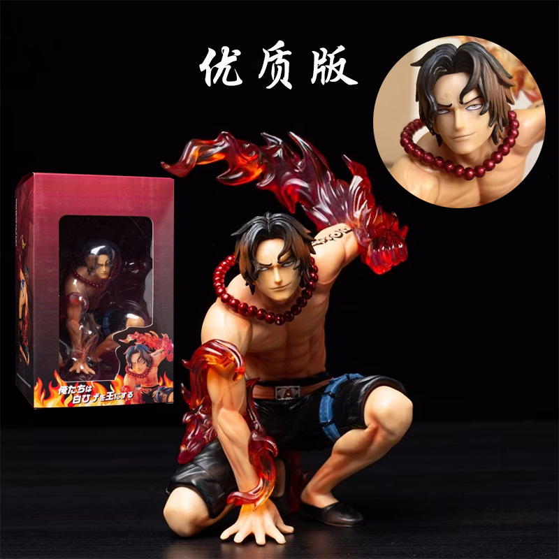 Pirate/Sea King top squat posture fire fist ace hand-made anime hot sale model doll desktop decoration boxed