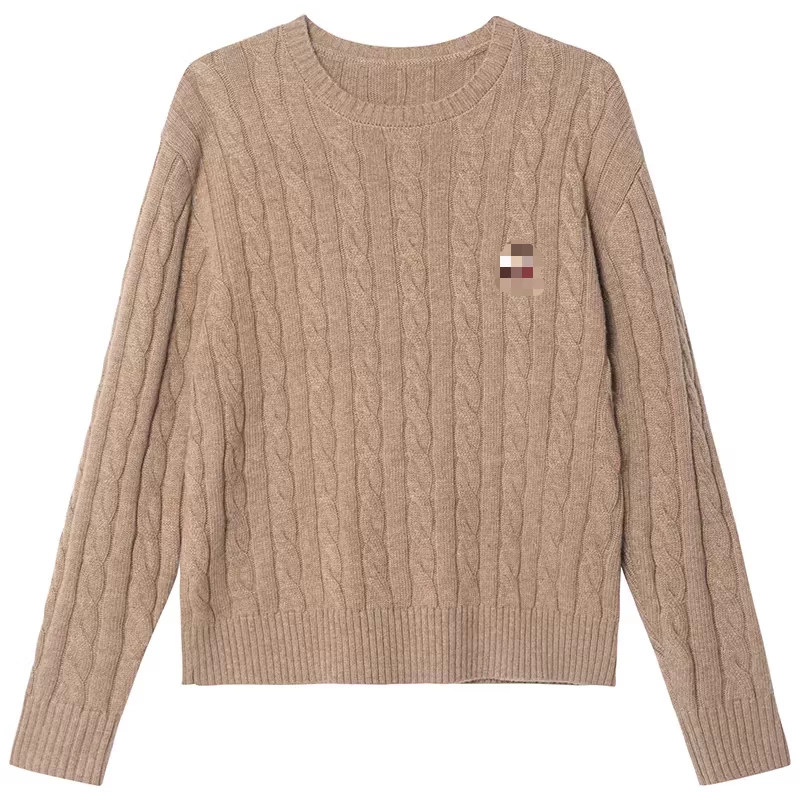 Cable Knit Wood Cashmere Jumper Men's Round Neck Wool Fried Dough Twists Long Sleeve C
