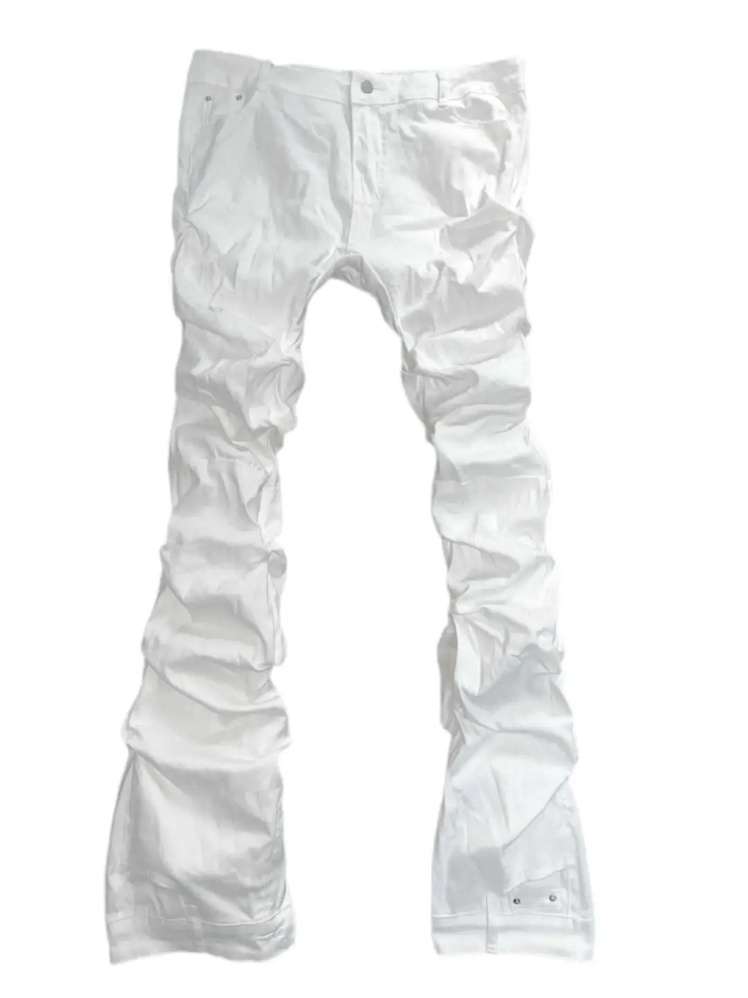 Withoutme/Remake Pure White Stitching Ruffle Silm Long Denim Bootleg Pants Low Waist Casual