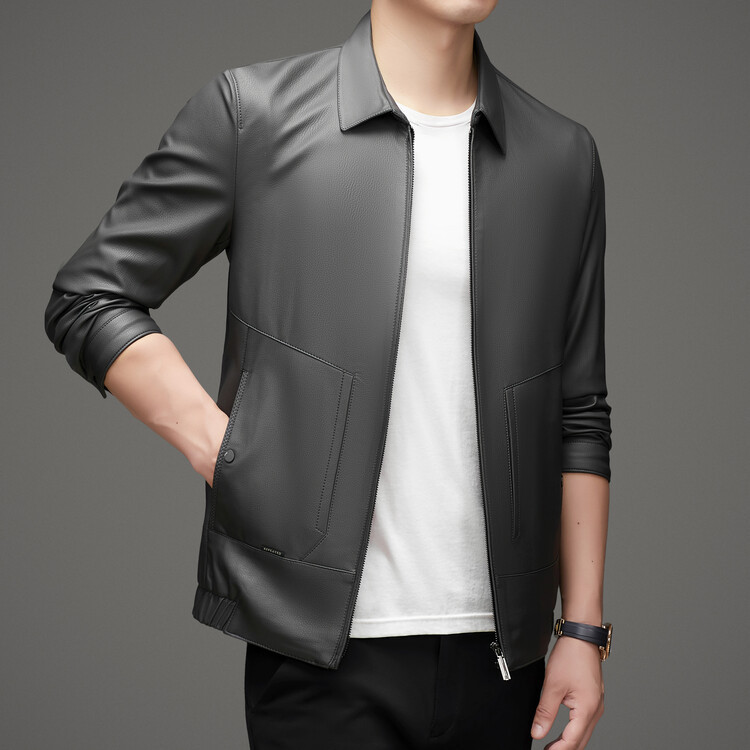 Leather Men's 2024 Autumn and Winter New Lapel Zipper Haining Sheepskin Coat Men's Business Leather Jacket