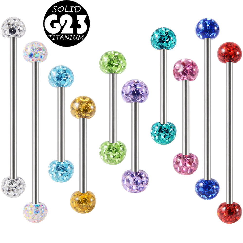 Amazon Shambhala oil dripping diamond ball tongue nail G23 titanium industrial barbell ear studs suit 3 PCs/14g puncture tongue ring
