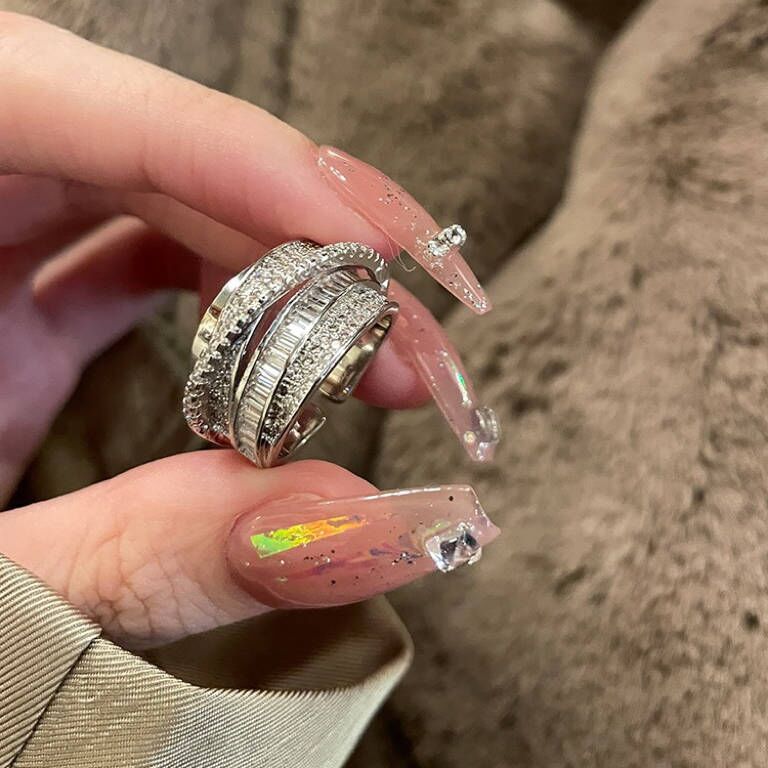 Bright Star River shiny zircon multi-layer winding ring female trendy light luxury high-grade retro personalized open index finger ring