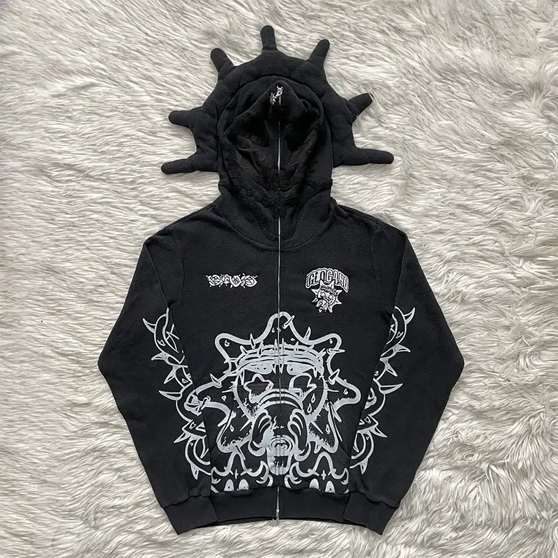 Glo Gang Eroded Glo Thermal Sweatshirt Beverage Cartoon Casual Washed Hooded Sweatshirt