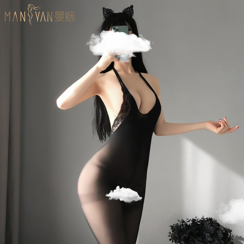 Man Yan Sexy Silk Stockings Women's Sexy Open Crotch Hollow-out Jumpsuit Socks Transparent Jumpsuit 7902
