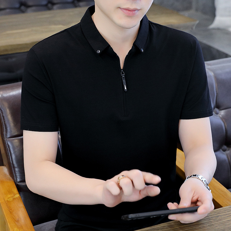 Summer new lapel short sleeve polo shirt men's business versatile half sleeve top Korean style handsome slim fit T-shirt
