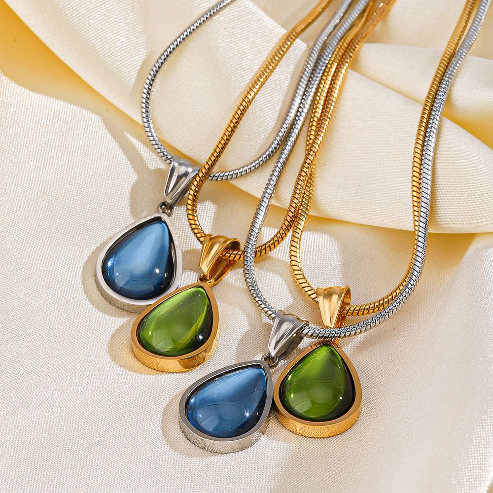 French Retro Water Drop Pendant Stainless Steel Necklace Women's Light Luxury Style Fashion Personality Simple High-End Titanium Steel Necklace