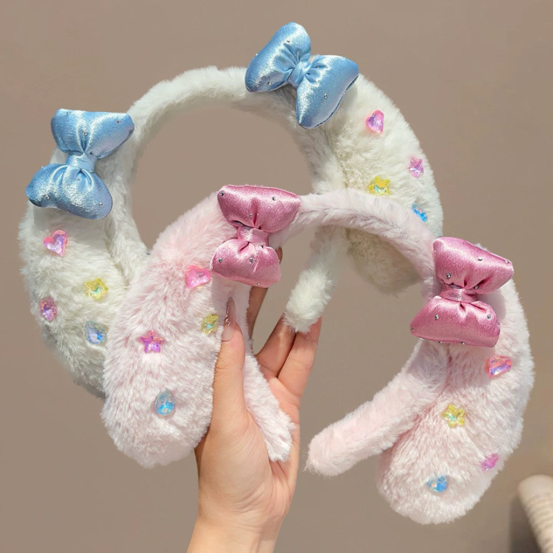 Plush Big-Eared Dog Bow Headband for Women, High Crown Children's Birthday Hair Accessory, Internet Celebrity Girl Headband, Sweet Hair Clip