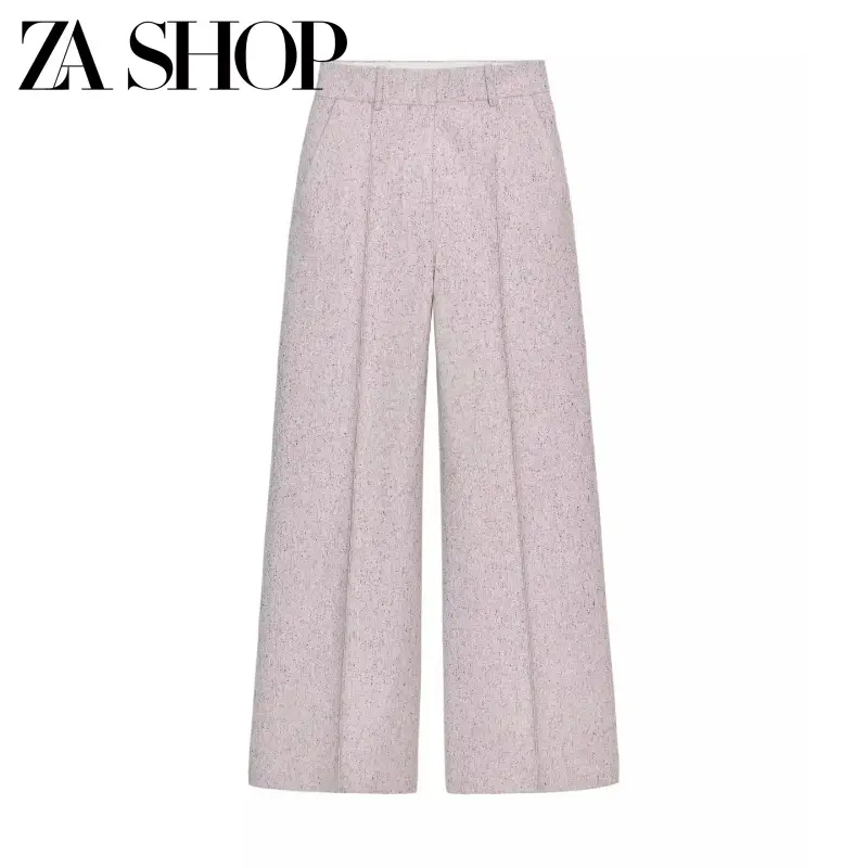 2025 Winter New Women's Clothing Belted Ironing Stripe Pants Mid-Waist Straight-Leg Loose Pants 4043252