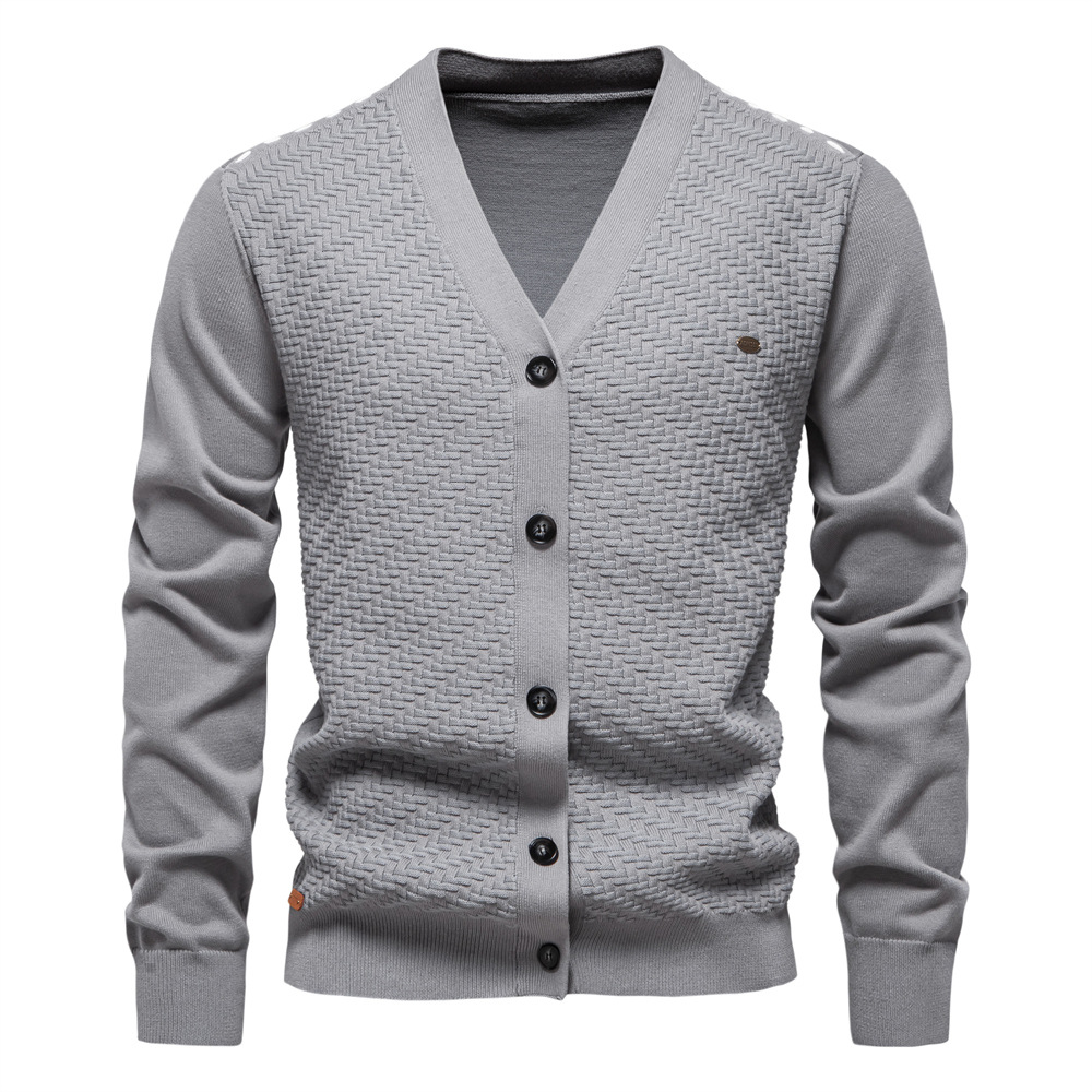 2024 Autumn and Winter New Men's V-neck Knitted Sweater Coat European Size Cross-border Cardigan Slim-fit Trendy Men's Sweater Coat