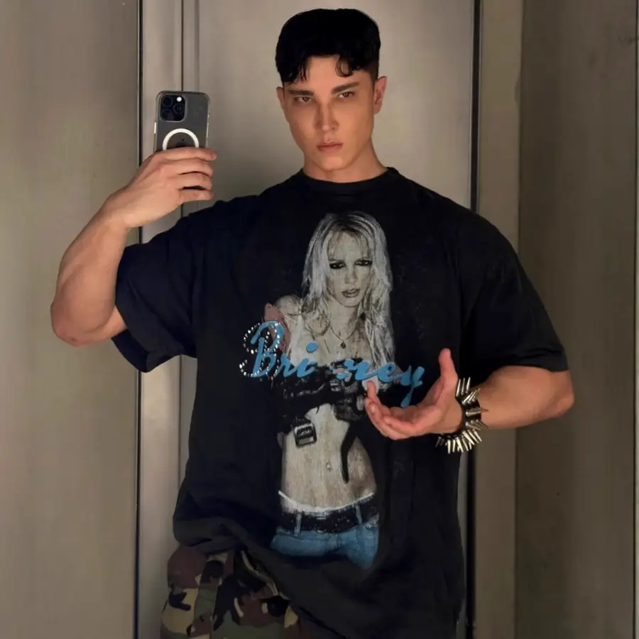 Correct Version Original Label Paris B Brand Britney Burst Print Round Neck Pullover Short-Sleeve T-Shirt Unisex Top