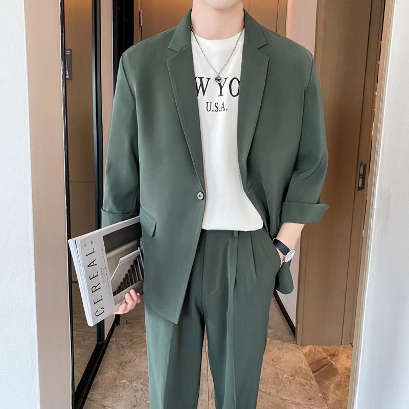 Light Mature Style Thin Mid-Sleeve Korean Style Spring and Autumn Casual Suit suit Men's Fashionable Loose Small Suit Jacket Trendy