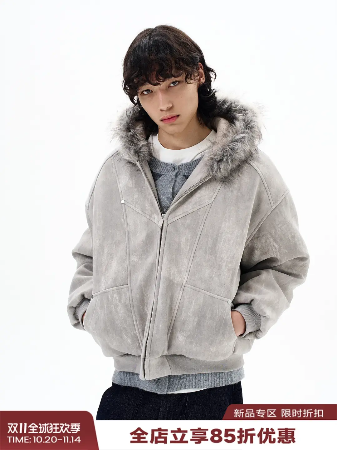 Tailang's store, winter American style mountain carved fur collar, polished leather jacket, men's rugged and handsome, high-end cotton jacket, couple trend