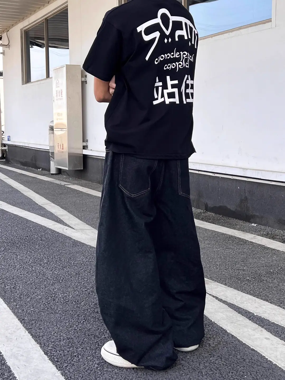 American Street Style Detachable Scarf Original Color Scimitar Jeans Unisex Loose Deconstructed Design Casual Wide-Leg Pants