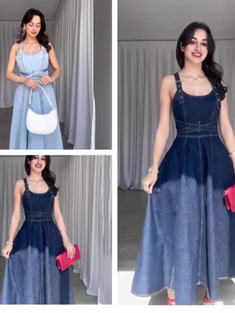 2024 Summer New Product Detachable Shoulder Strap Backless Design Tight Waist Long Dress Large Skirt Showing White Street Fashionistas Wear